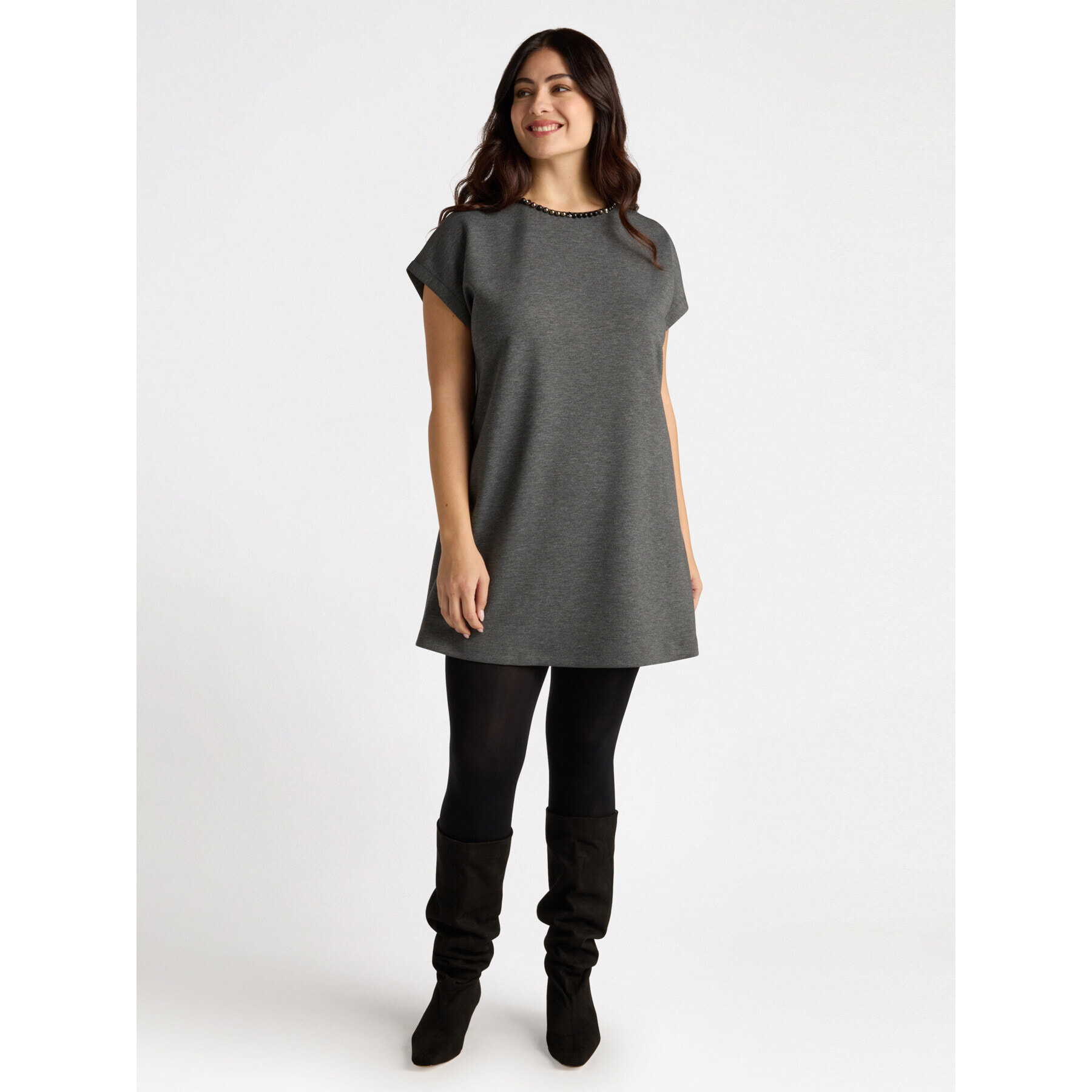 Fiorella Rubino - Vestito in punto Milano con ricamo - Grigio