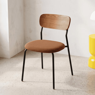 Lot de 2 chaises en bois et velours côtelé - LEYA