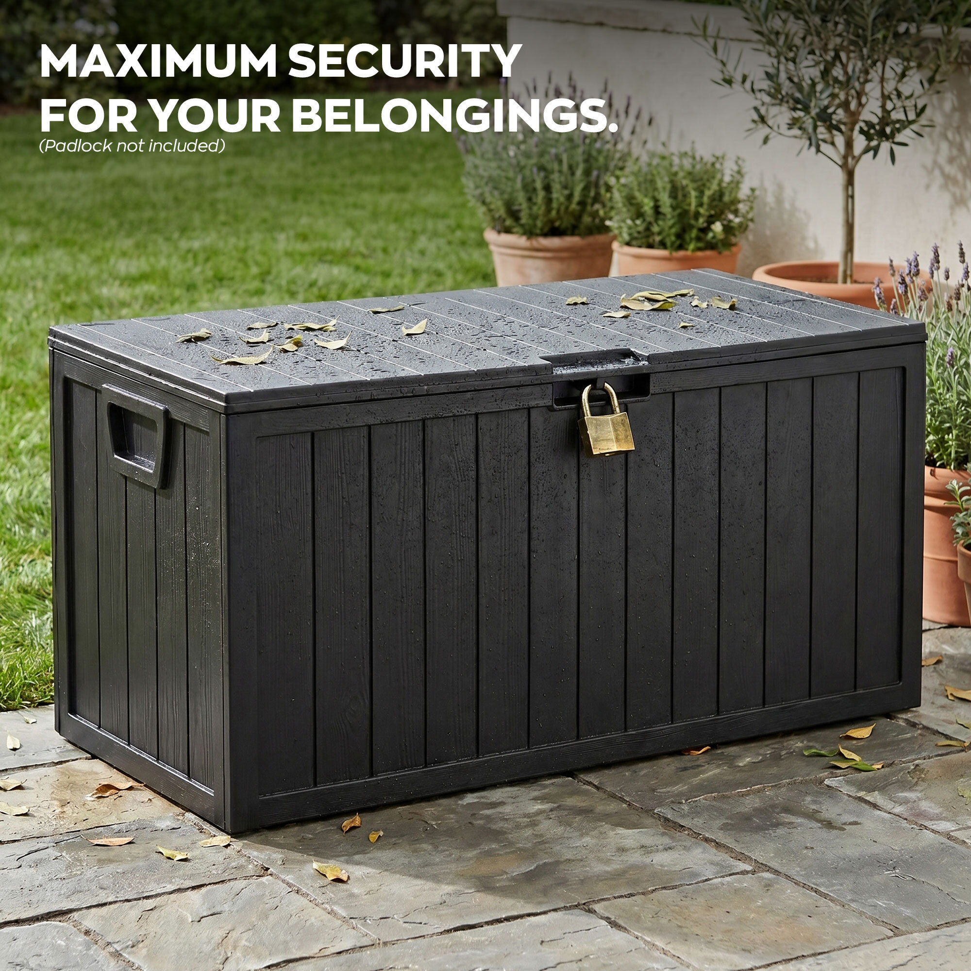 Neo 75 - Baule Portaoggetti da Giardino 110x46x53 cm 285 lt Contenitore Lucchettabile in Resina Nero