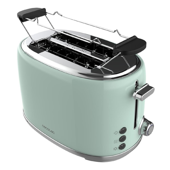 Cecotec Toast&Taste 1000 Retro Double Green 2-Slice Toaster. 980 W, 2 Wide and S