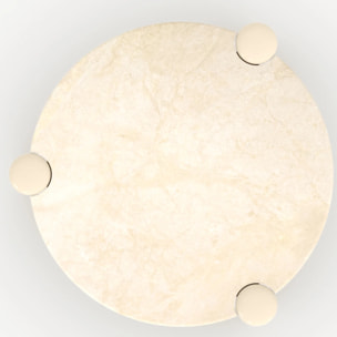 Table basse en marbre avec pieds laqués beiges, D86 cm - Hanaé