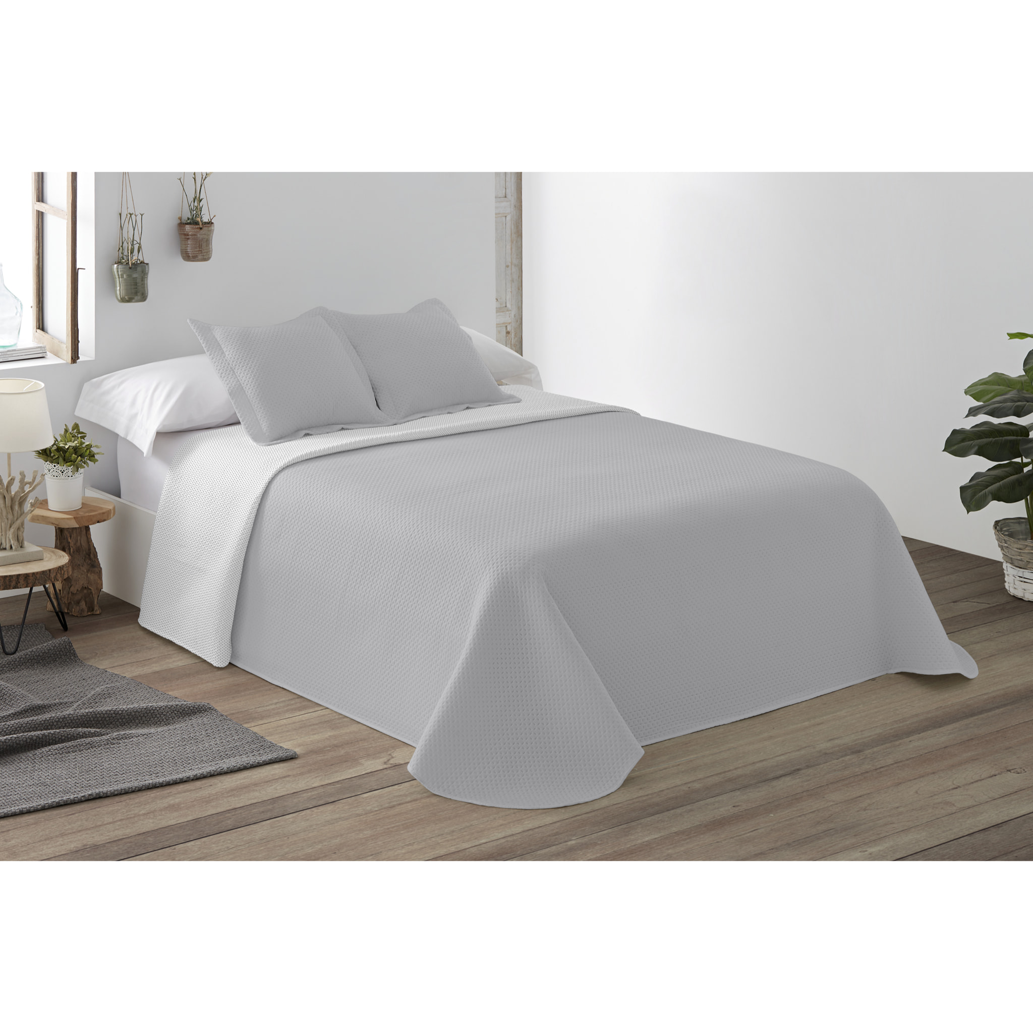 Colcha lisa reversible Gris