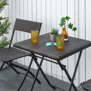 Ensemble meubles de jardin design table carré et chaises pliables résine tressée 4 fils métal noir