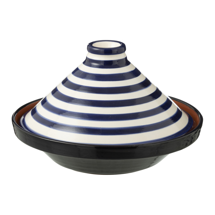 J-Line tajine Granada Stripes - céramique - blanc/bleu