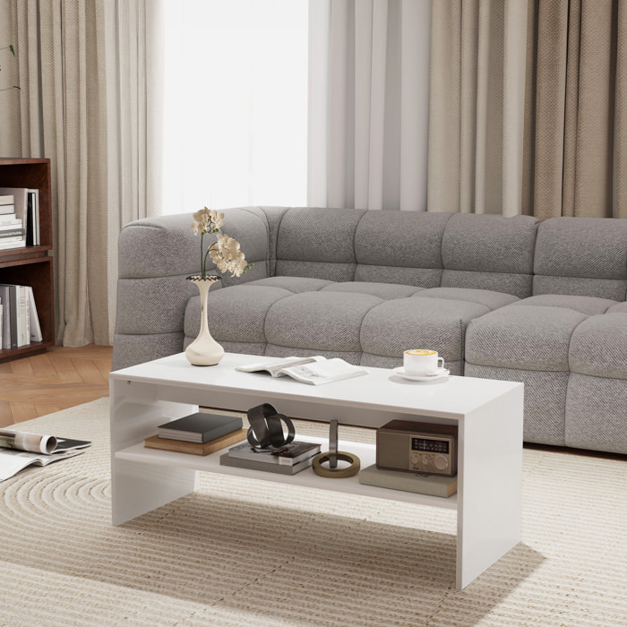 Mesa de Centro Mesa Auxiliar con Compartimento Abierto Mesa de Café para Salón Comedor 100x40x41,5 cm Blanco Brillante
