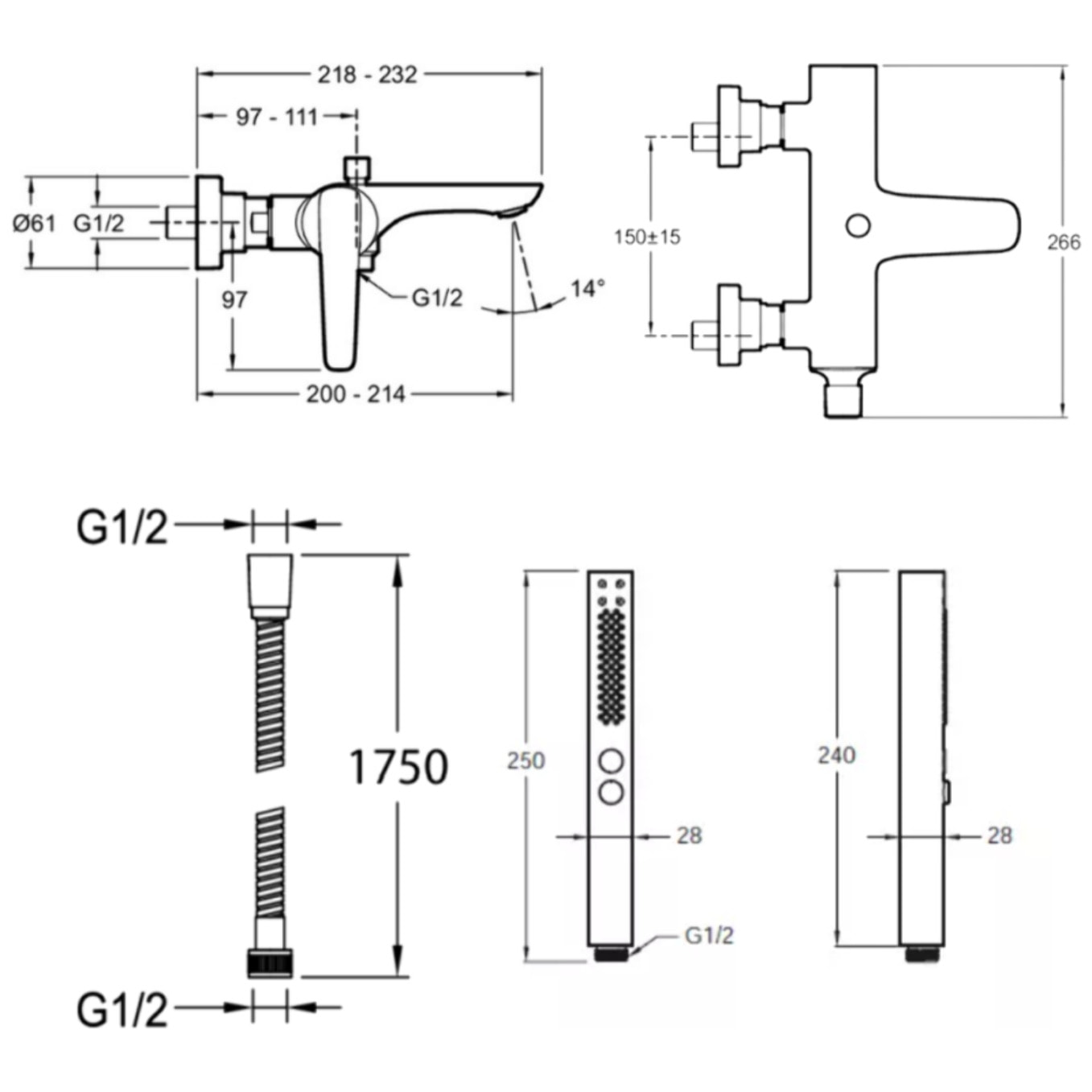 Pack mitigeur bain douche Aléo+ + douchette Shift+ carée + flexible à écrou 175 cm