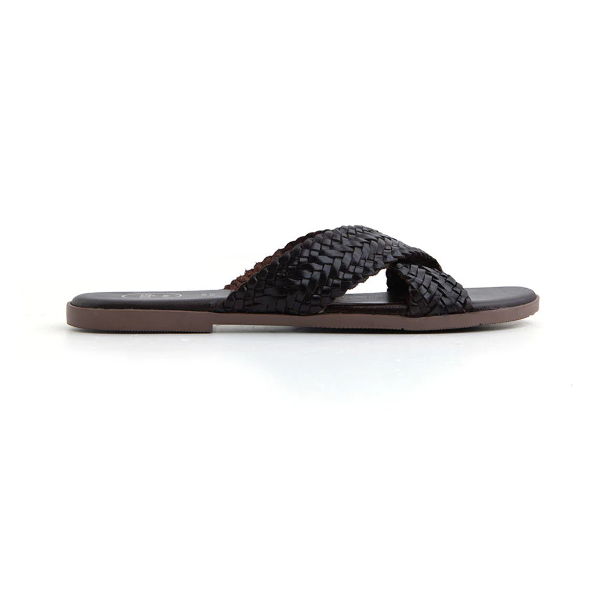 Ciabatta Flat "Woven Cross" in Vera Pelle - MARRONE