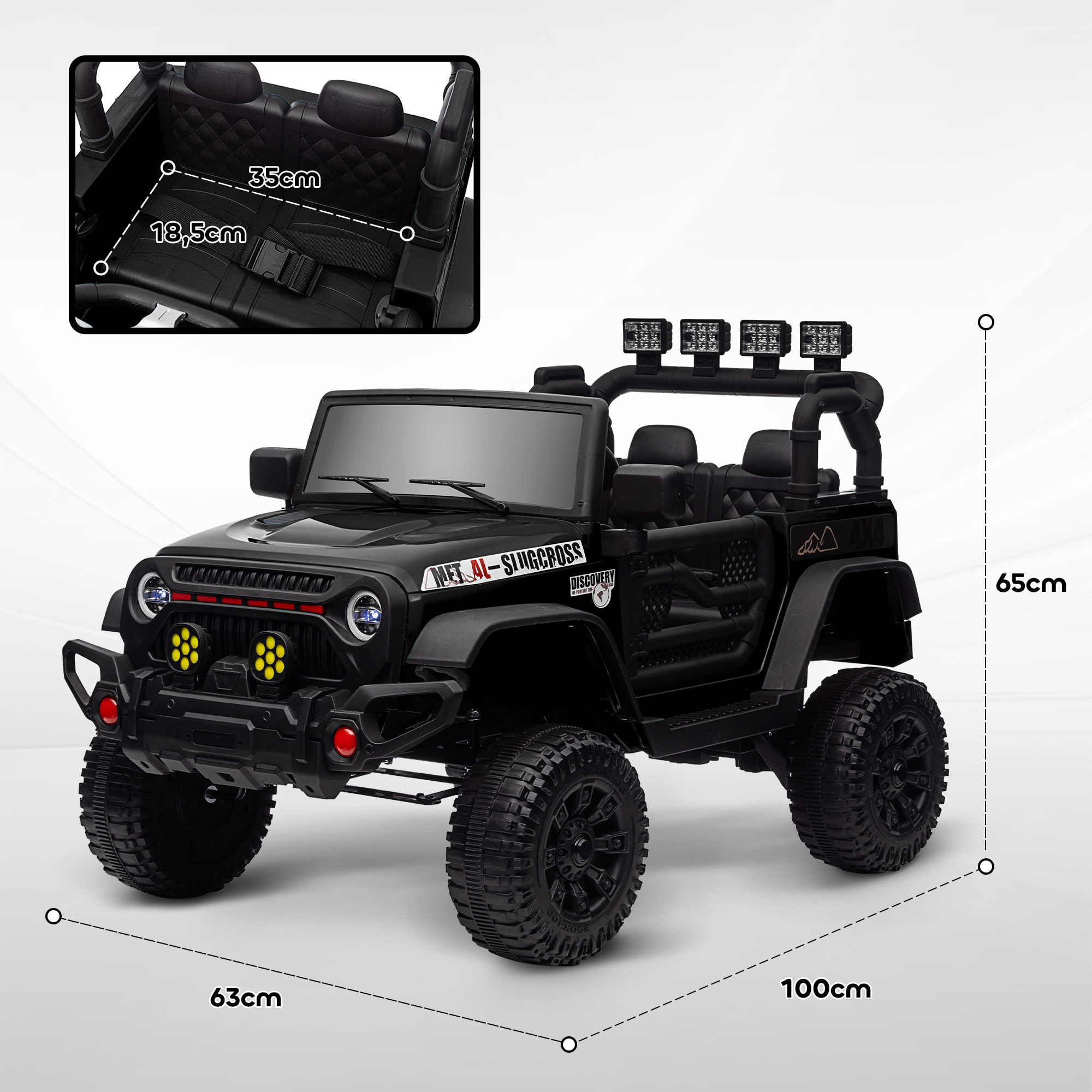 Coche Eléctrico para Niños de +3 Años Carro Eléctrico Infantil Todoterreno de Batería 12V con Mando a Distancia Ruedas Amortiguadas Faros LED Bocina Música Negro