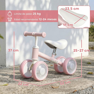 Bicicleta sin Pedales, Bici Correpasillos con Limitado a 135°, Asiento Ajustable en Altura, 4 Ruedas EVA Silenciosas con Luces, Bicicleta de Equilibrio para Niños y Niñas de 1 a 2 Años, Rosa