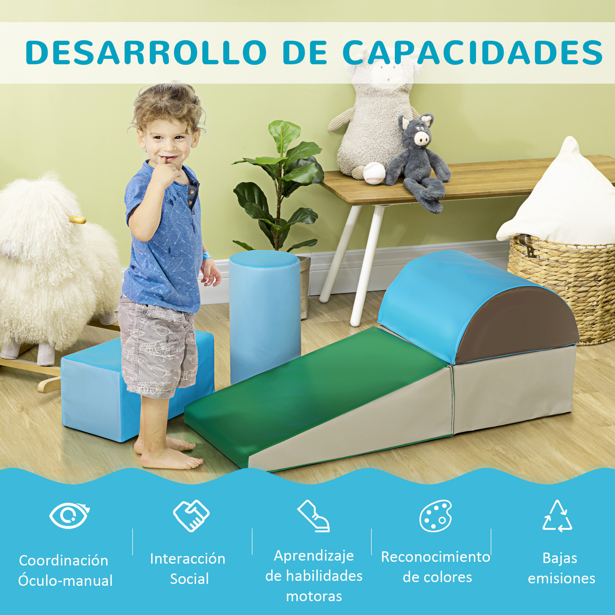 Juego de 5 Bloques Psicomotricidad para Niños Bloques de Construcción Figuras de Construcción Juguete para Aprendizaje para Escalar y Gatear Multicolor