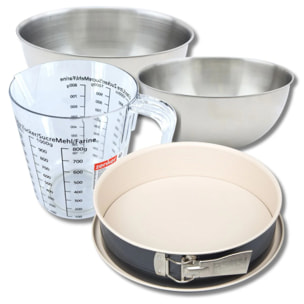 Set pâtisserie avec moule à manqué 27 cm, 2 bols à mixer, verre mesureur et spatule Zenker
