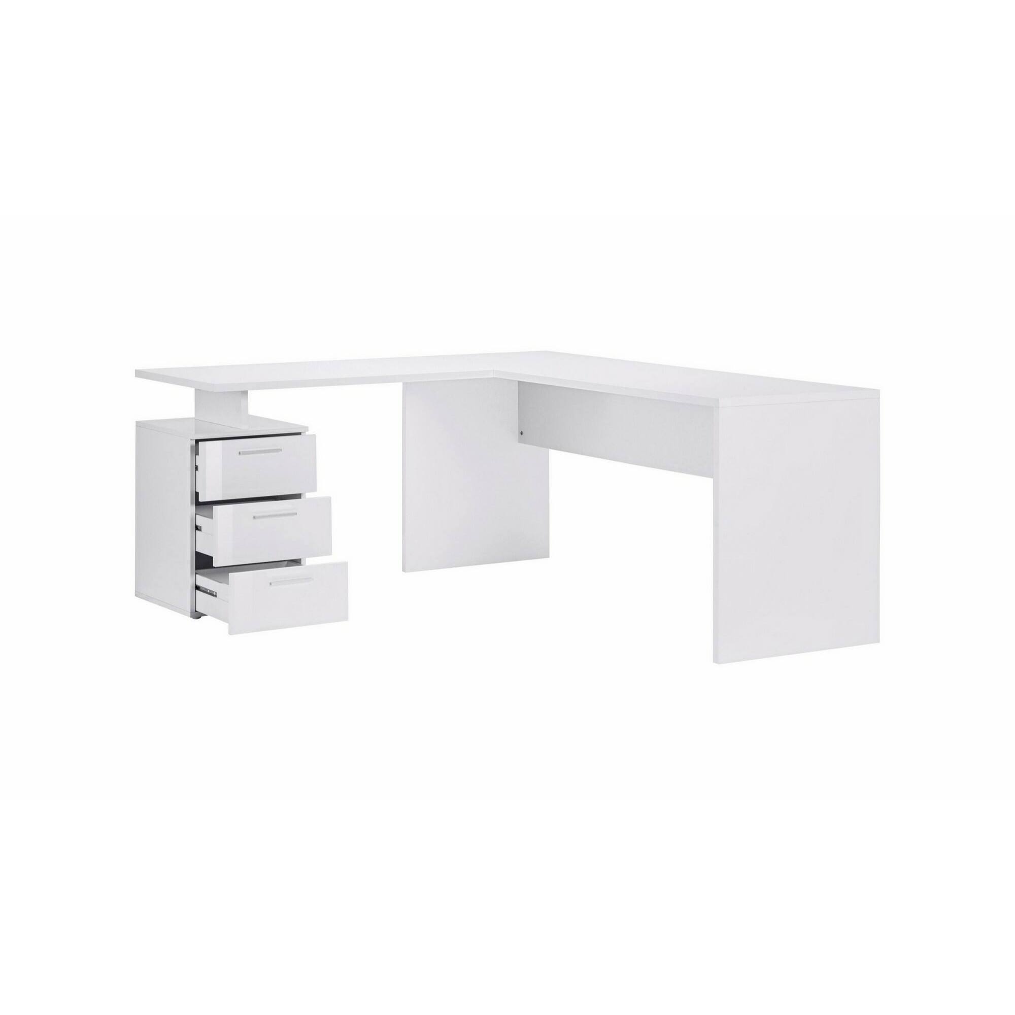 Scrivania ad angolo, Made in Italy, Tavolo da computer minimal, Scrittoio porta PC, cm 160x60h75, colore Bianco lucido