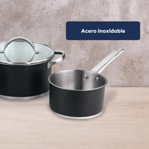 Bateria de cocina 5 pzs (2 cacerolas c/tapa + cazo) acero c/revestimineto htr ind ronda