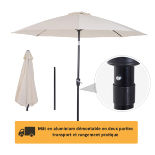 Parasol inclinable aluminium fibre de verre polyester diamètre 2,65 m coloris crème