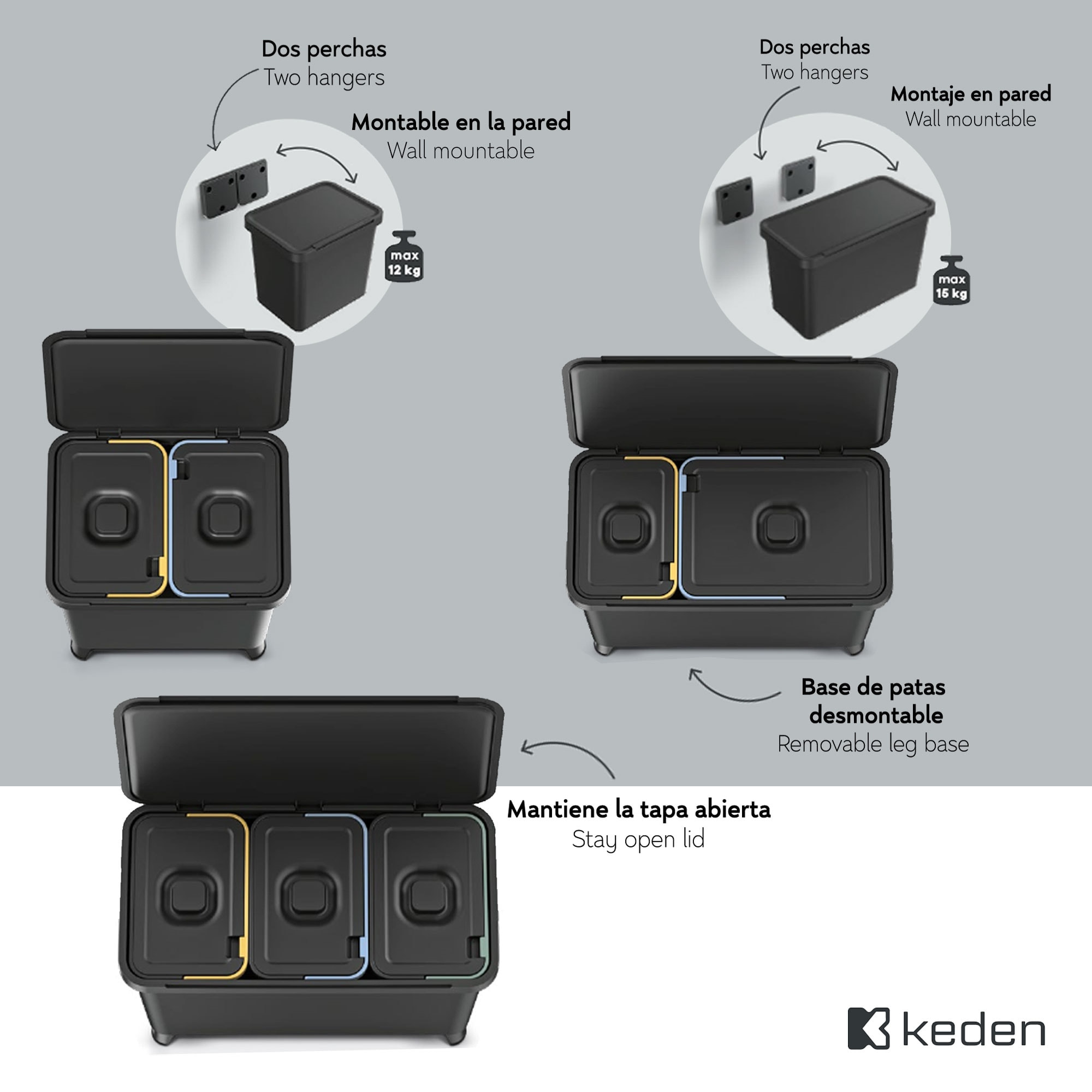 Sistema de clasificación de reciclaje1x10l + 1x23l keden
