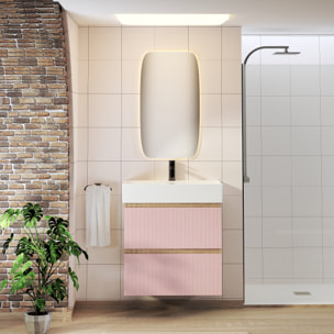 Conjunto de Baño Zel | Mueble Suspendido | 70 cm Rosa | Dos Cajones | Lavabo Encastrado | No incluye Espejo | Mueble Montado| Alday