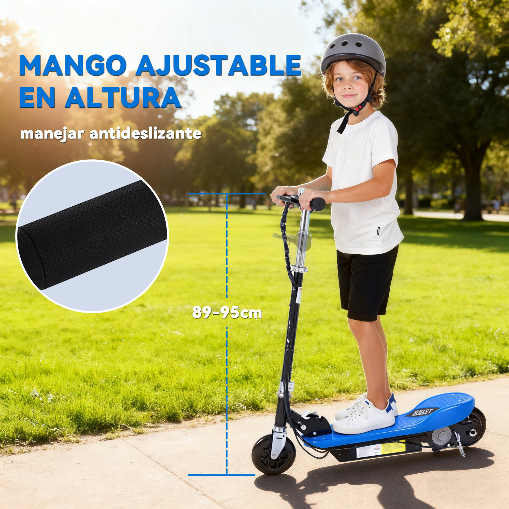 Patinete Eléctrico Plegable para Niños y Adolescentes de +7 Años Velocidad de 10 km/h Scooter Eléctrico con Manillar Ajustable en Altura y Frenos Carga Máx. 50 kg 78x37x87-95 cm Azul