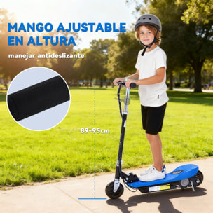Patinete Eléctrico Plegable para Niños y Adolescentes de +7 Años Velocidad de 10 km/h Scooter Eléctrico con Manillar Ajustable en Altura y Frenos Carga Máx. 50 kg 78x37x87-95 cm Azul