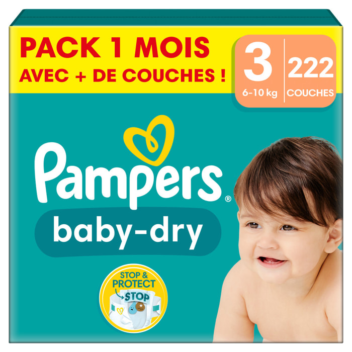 222 Couches Pampers Baby-Dry, Taille 3, 6-10 kg