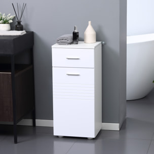 Meuble bas de salle de bain placard porte avec étagère tiroir coulissant panneaux particules blanc