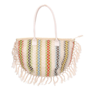 Borsa in tessuto a righe arancioni con nappe cm40x13h32/50