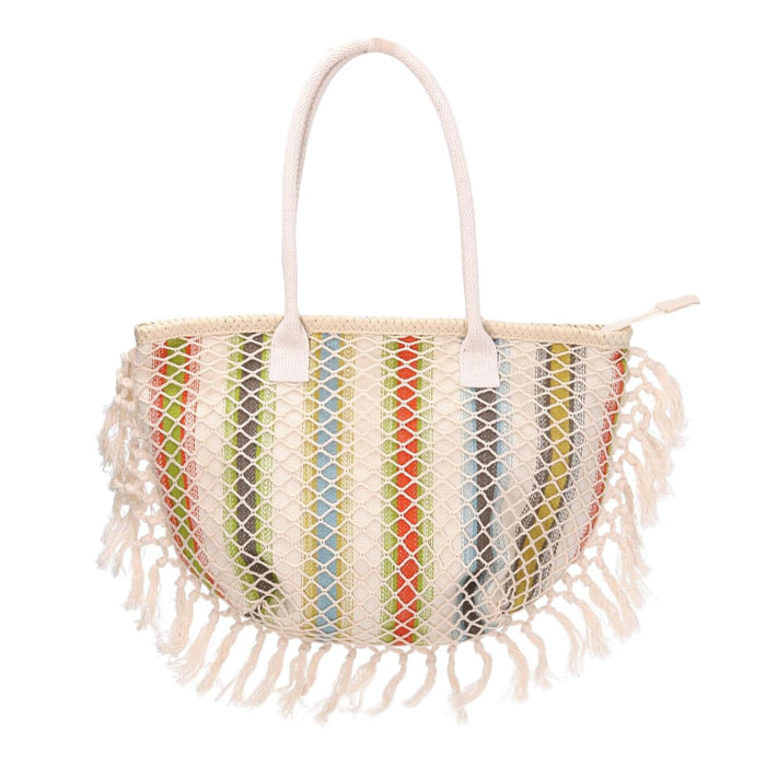 Borsa in tessuto a righe arancioni con nappe cm40x13h32/50