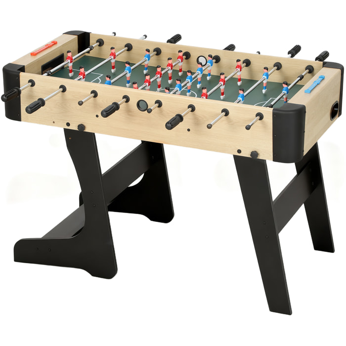 Futbolín para Niños Plegable, Mesa de Futbolín de Madera con 2 Marcadores, 8 Asas, 22 Jugadores, 8 Barras y 2 Bolas, para 2 a 4 Personas, Adultos, Familias, Fiestas, 118x107,5x78 cm, Natural