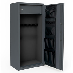 Armadio Portafucili Armi Blindato Fuciliera Acciaio Serratura Digitale Chiave Tesoretto Tasca Porta Oggetti Grigio Scuro 148x53.5x32 Cm 10 Posti