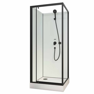Cabine de douche carrée 80x80x200 cm - Porte pivotante - Fonds Blancs & Profilés Noir Mat