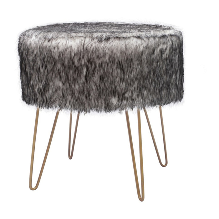 Pouf rotondo Mio in eco-pelliccia bianca e metallo antracite Vikasa Home
