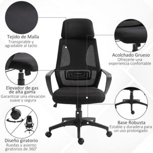 Silla de Oficina Altura Ajustable con Respaldo Negro