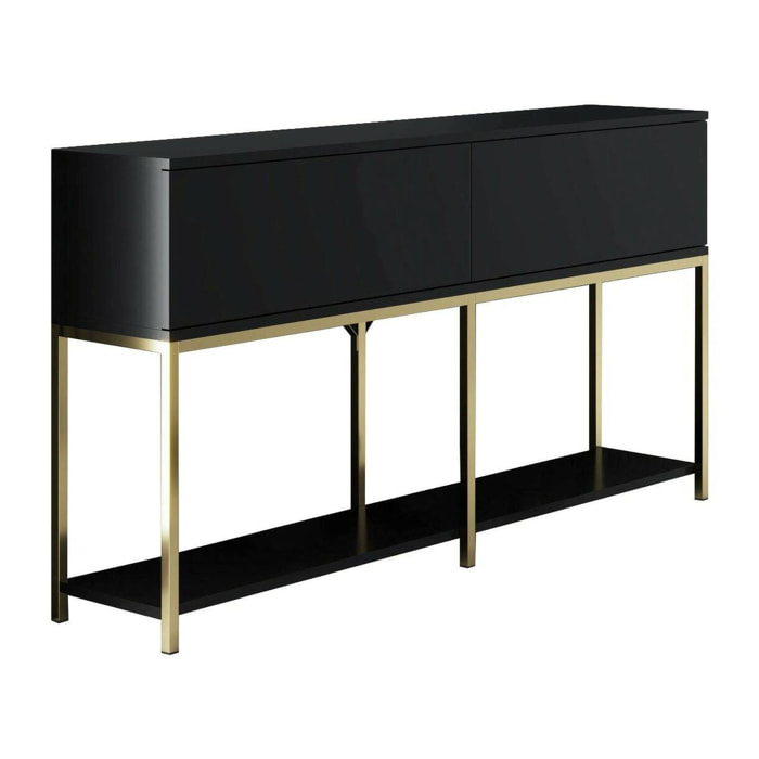 Credenza Basilia, Buffet da soggiorno, Madia da salotto, Dispensa da cucina, 150x30h80 cm, Nero e Oro