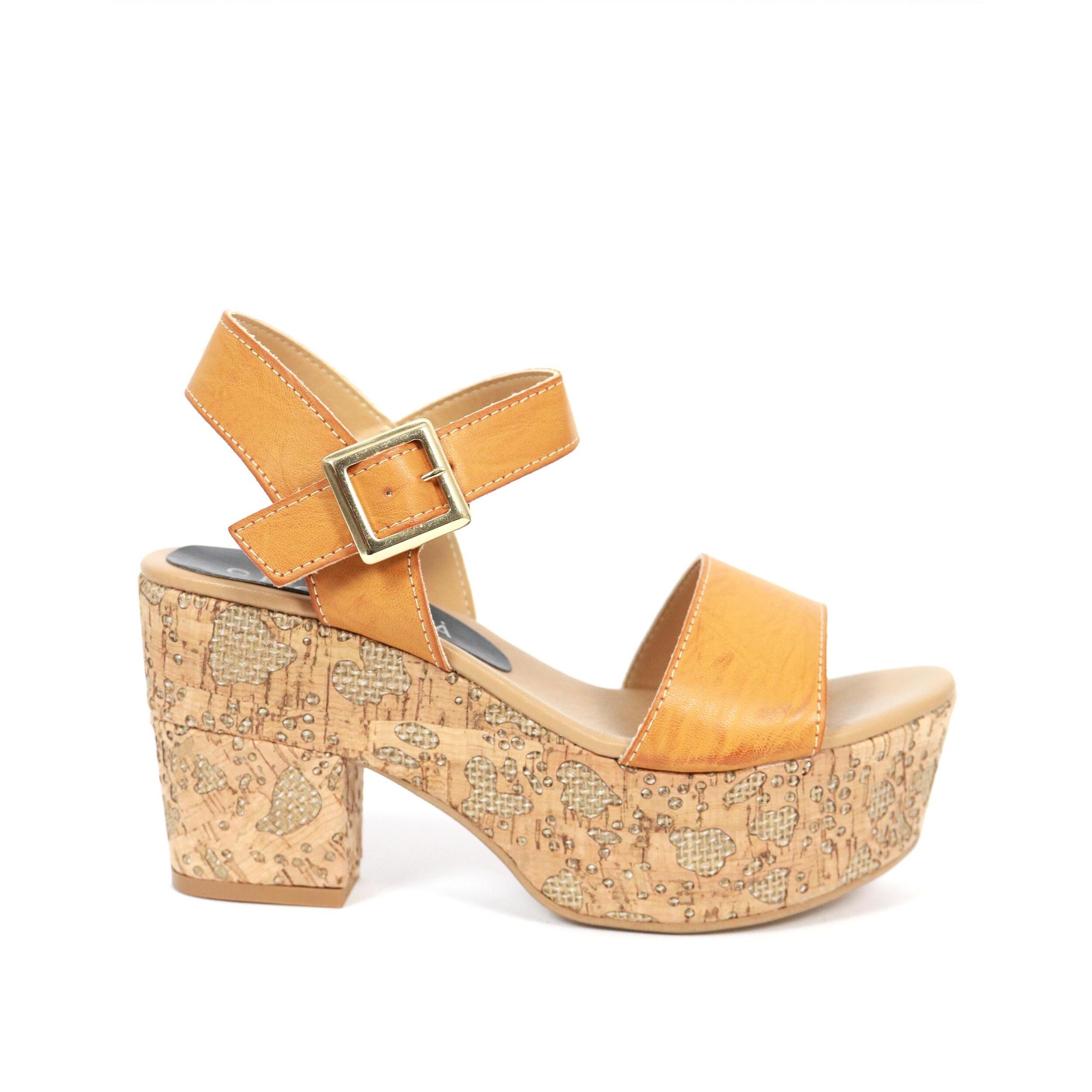 SANDALO PLATFORM FASCIA CHOCOLA' CAMEL