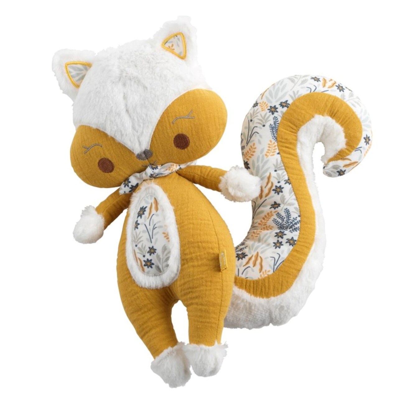 Doudou écureuil  en velours jaune foncé