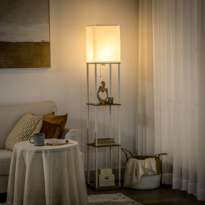 Lampadaire étagère design 26L x 26l x 159H cm 3 étagères E27 MDF blanc