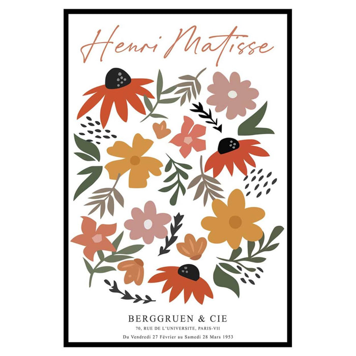 Affiche encadrée fleurs matisse colorées Affiche + cadre en métal - Noir