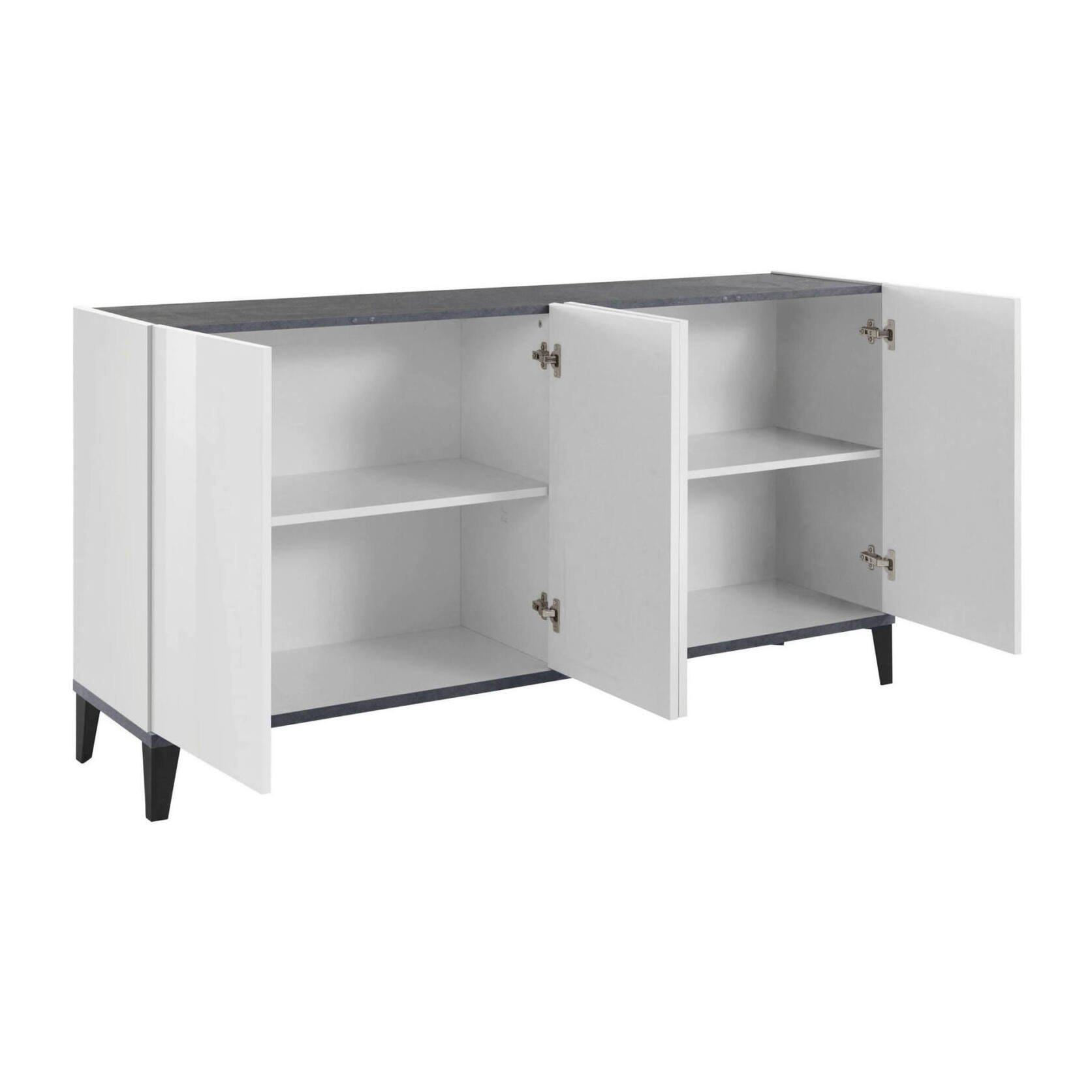 Credenza moderna a 4 ante, Made in Italy, Madia da cucina rialzata, Buffet di design da soggiorno, Cm 160x40h82, Bianco lucido e Ardesia