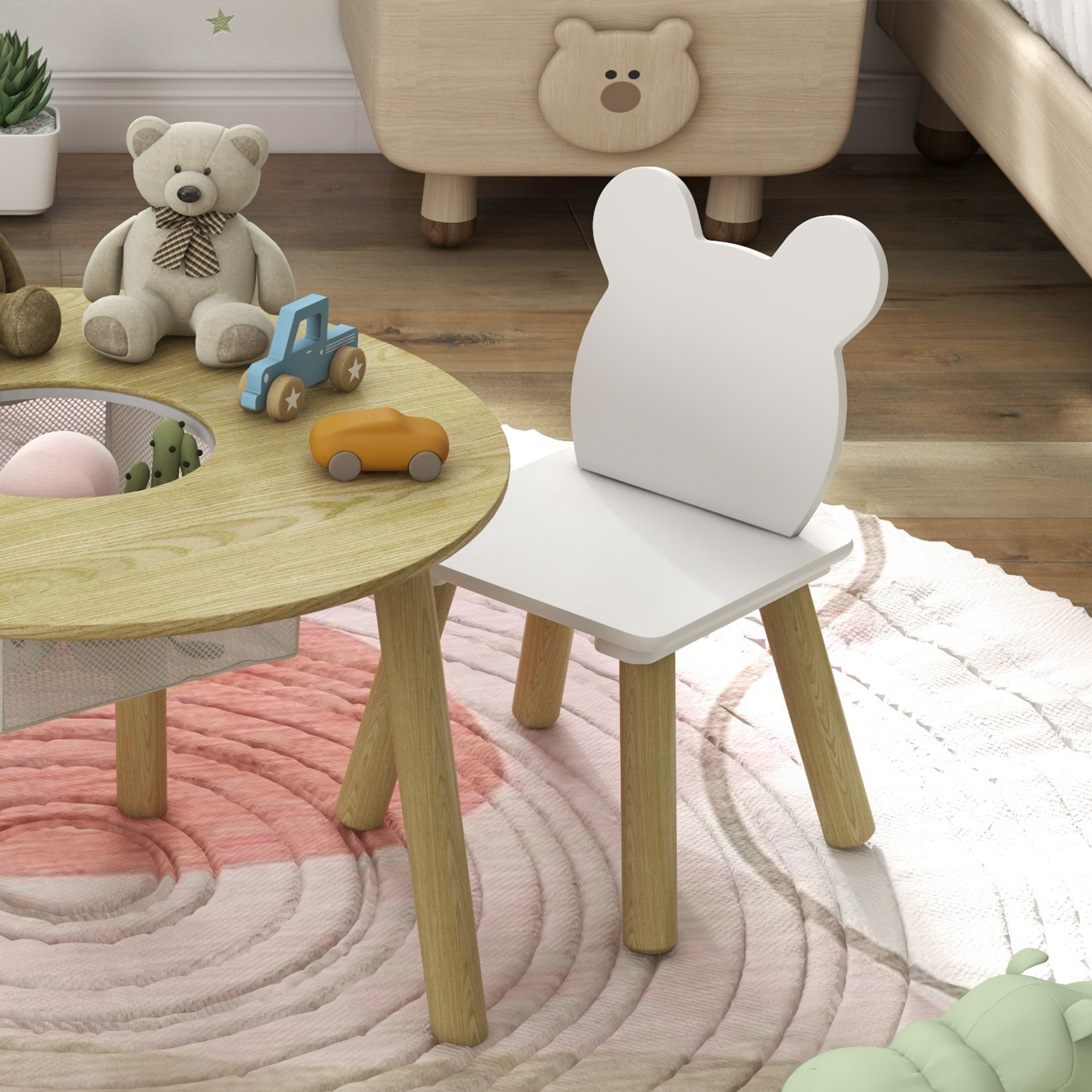Mesa y Sillas Infantiles de 3 Piezas Mesa Infantil con 2 Sillas con Espacio de Almacenaje para Niños de 3-6 Años para Sala de Juegos Dormitorio Guardería Natural