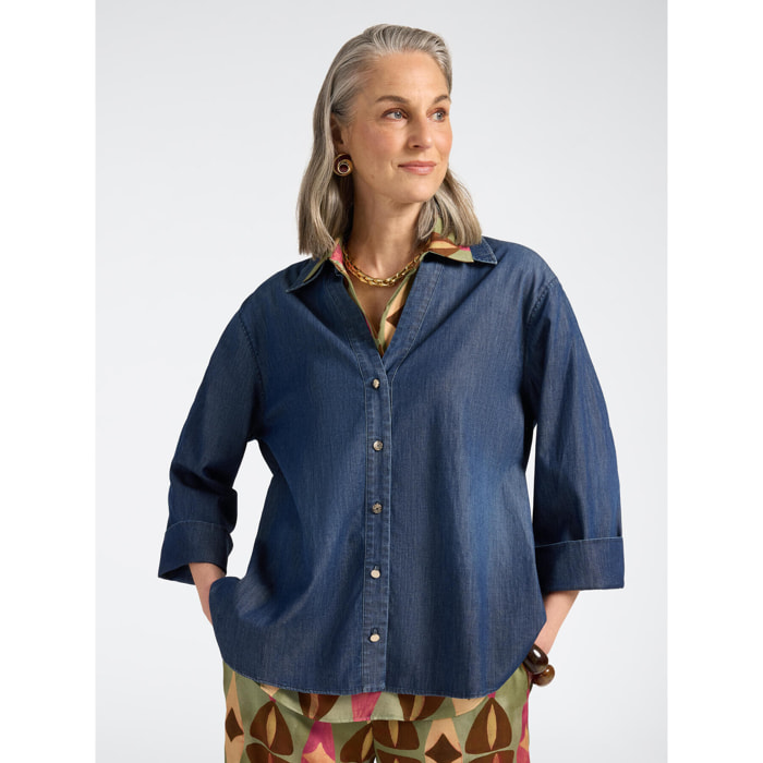 Elena Mirò - Camicia in Chambray washed - Blu