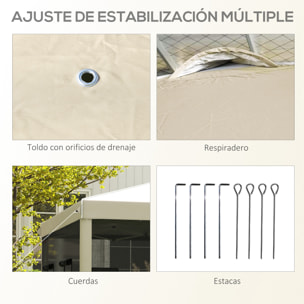 Carpa Plegable 3x3 m Cenador de Jardín con Pared Lateral de Malla 6 Ventanas Altura Ajustable en 3 Niveles Protección Rayos UV30+ e Impermeable para Camping Fiestas Beige