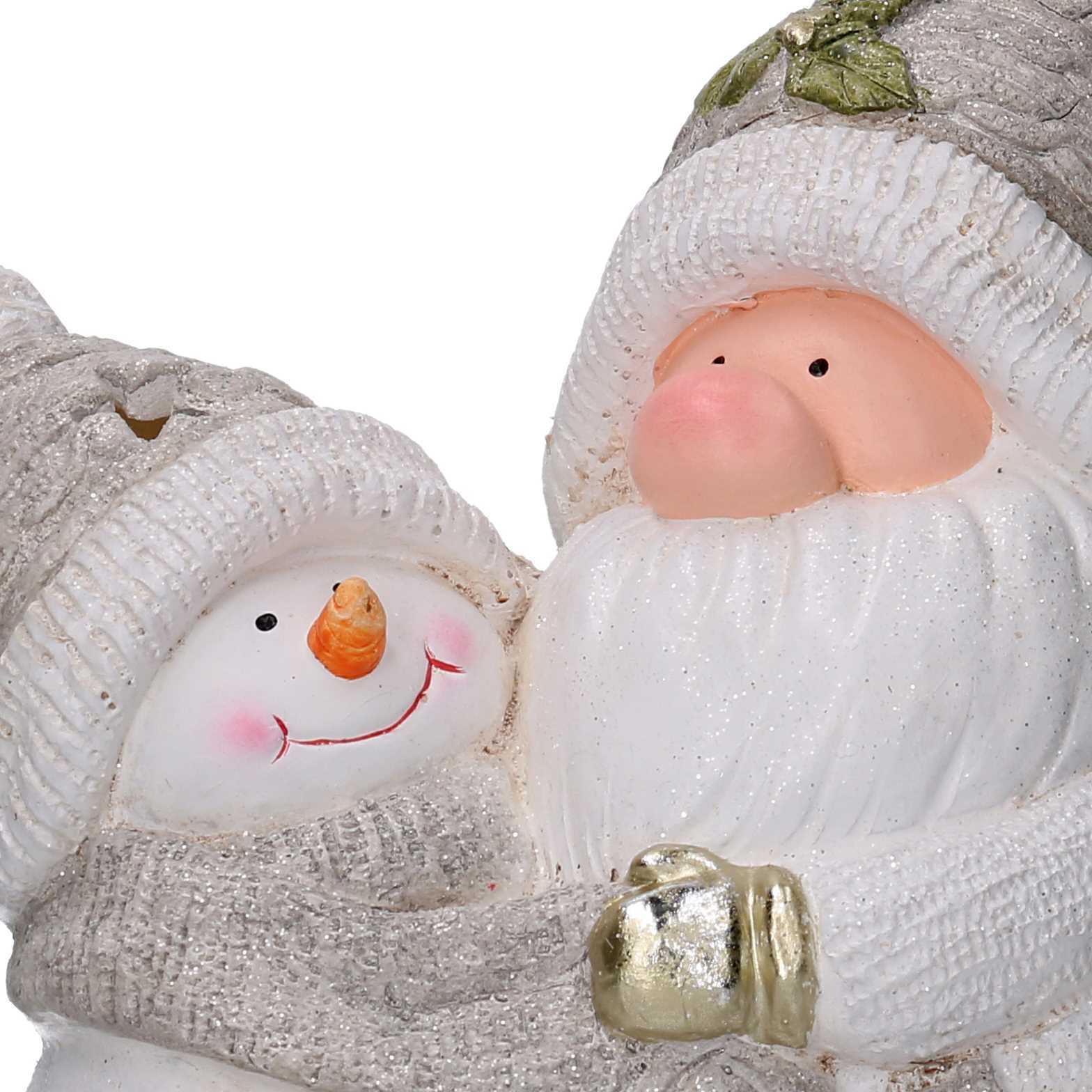 Gnomo in resina e pupazzo di neve grigiocon led cm27,5x18,5h42