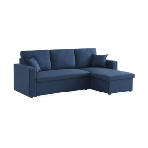 Canapé d'angle convertible en tissu bleu - IDA - 3 places. fauteuil d'angle réversible coffre rangement lit modulable