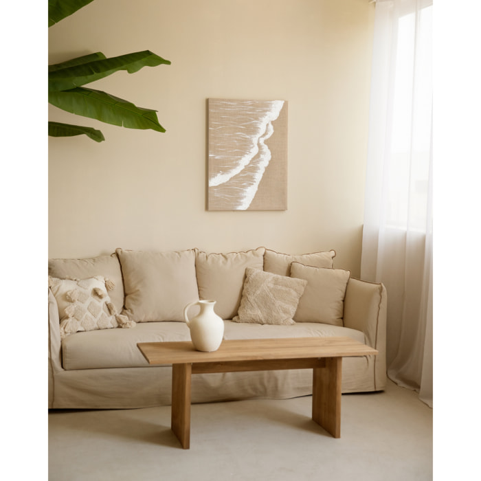 Tableau beige et blanc décoratif sur lin avec cadre en bois peint à la main à la peinture à l'huile en différentes tailles