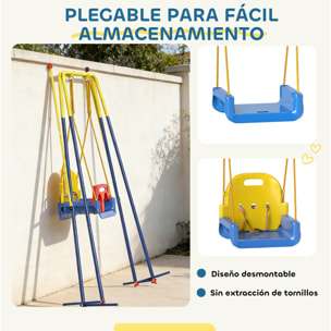 Columpio para Bebés 3 en 1, Columpio Jardín Exterior con Cuerdas Ajustables, Cinturón de Seguridad, Marco de Acero Plegable, para Niños de 9 Meses a 8 Años, para Interior, Exterior, Azul
