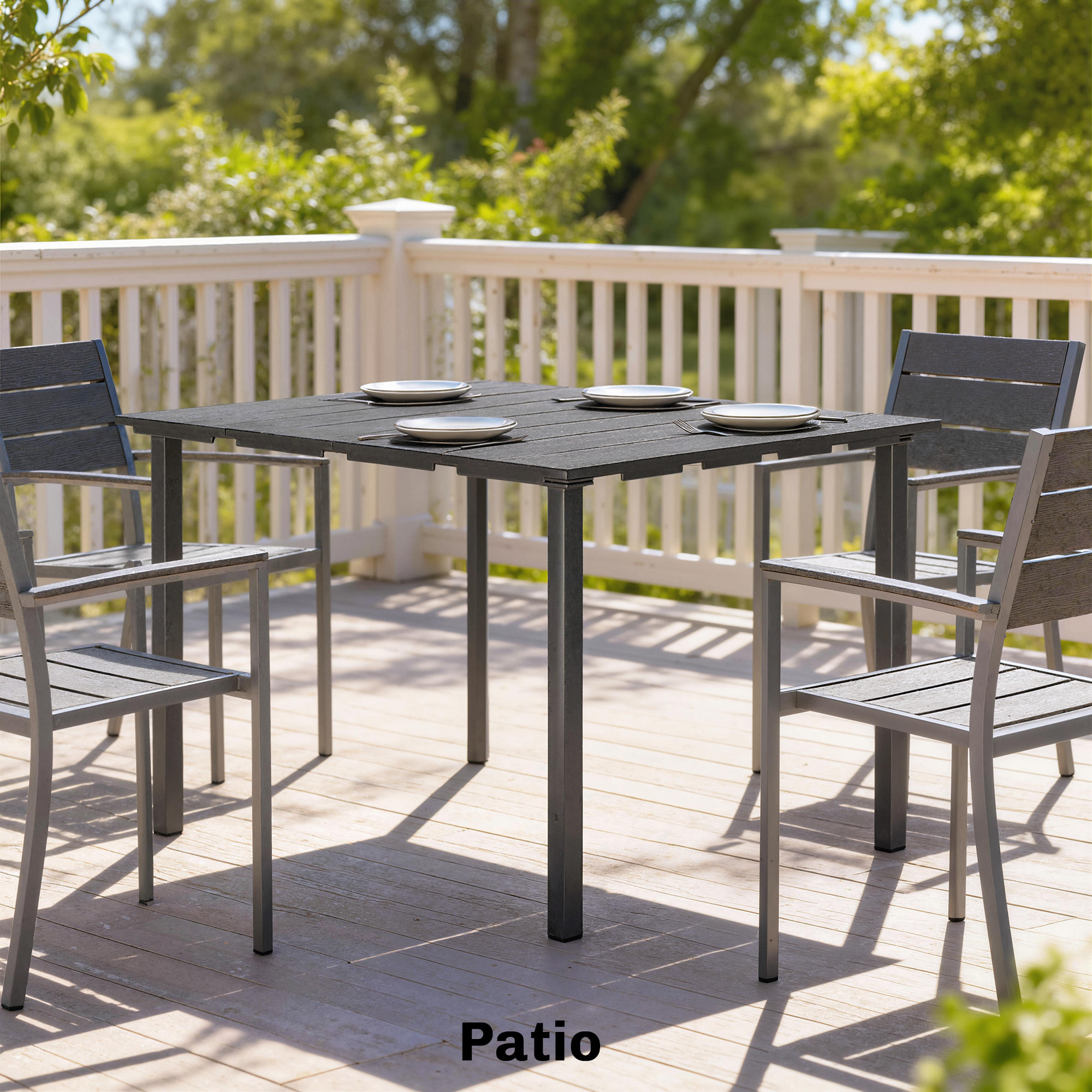 Mesa de Comedor de Jardín Rectangular, Mesa de Terraza Exterior 120x90x74 cm, con Encimera de HDPE y Estructura Metálica, para 6 Personas, Carga 50 kg, para Patio, Balcón, Negro