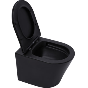 Pack WC bâti-support Geberit + WC Swiss Aqua Technologies sans bride + abattant SoftClose + plaque (SLIM-BlackInfinitio-A)