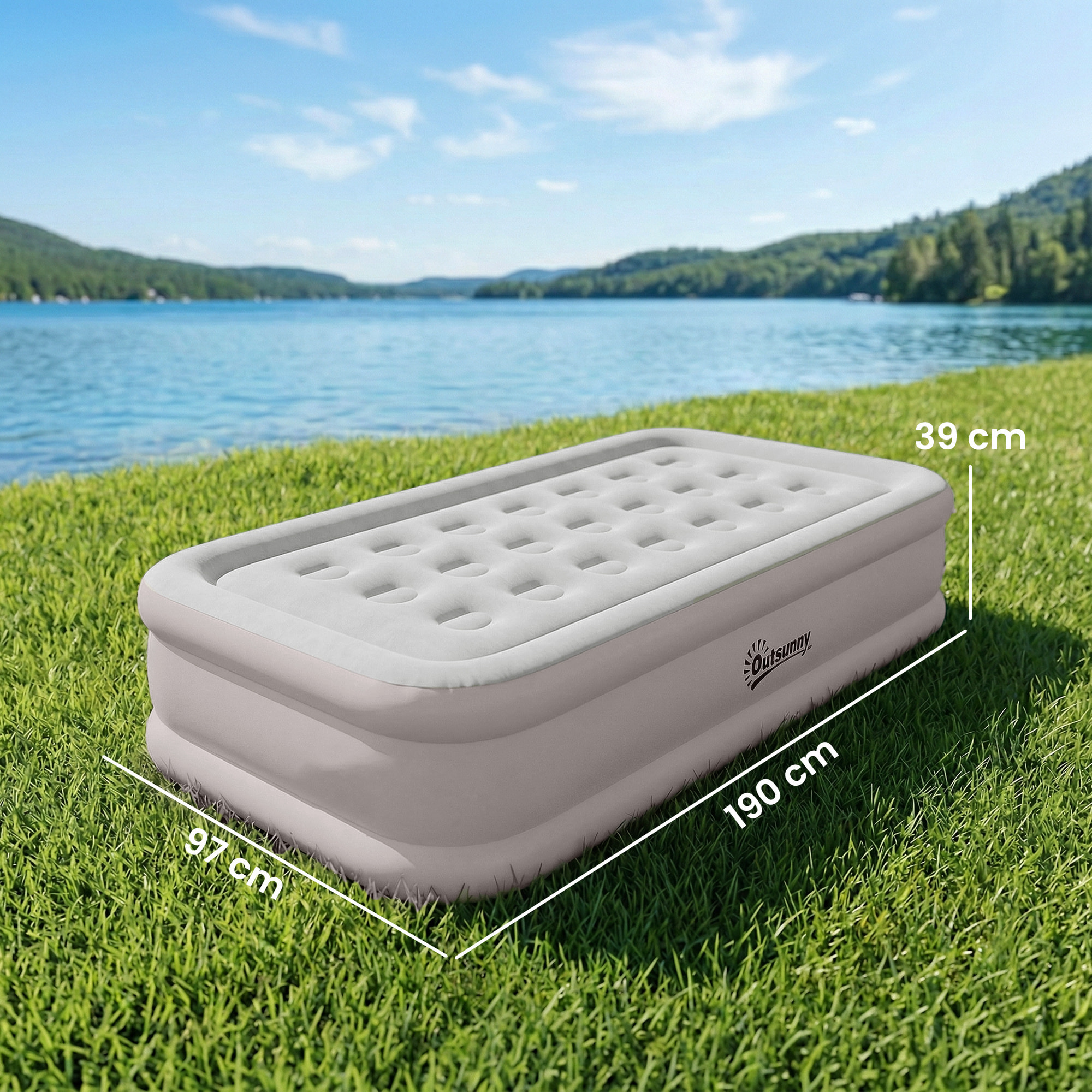 Matelas gonflable électrique - 1 personne - gonfleur intégré - floqué kaki grisé