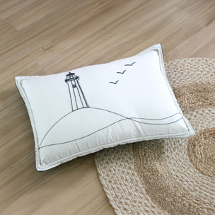 Coussin polycoton brodé style bord de mer - Blanc