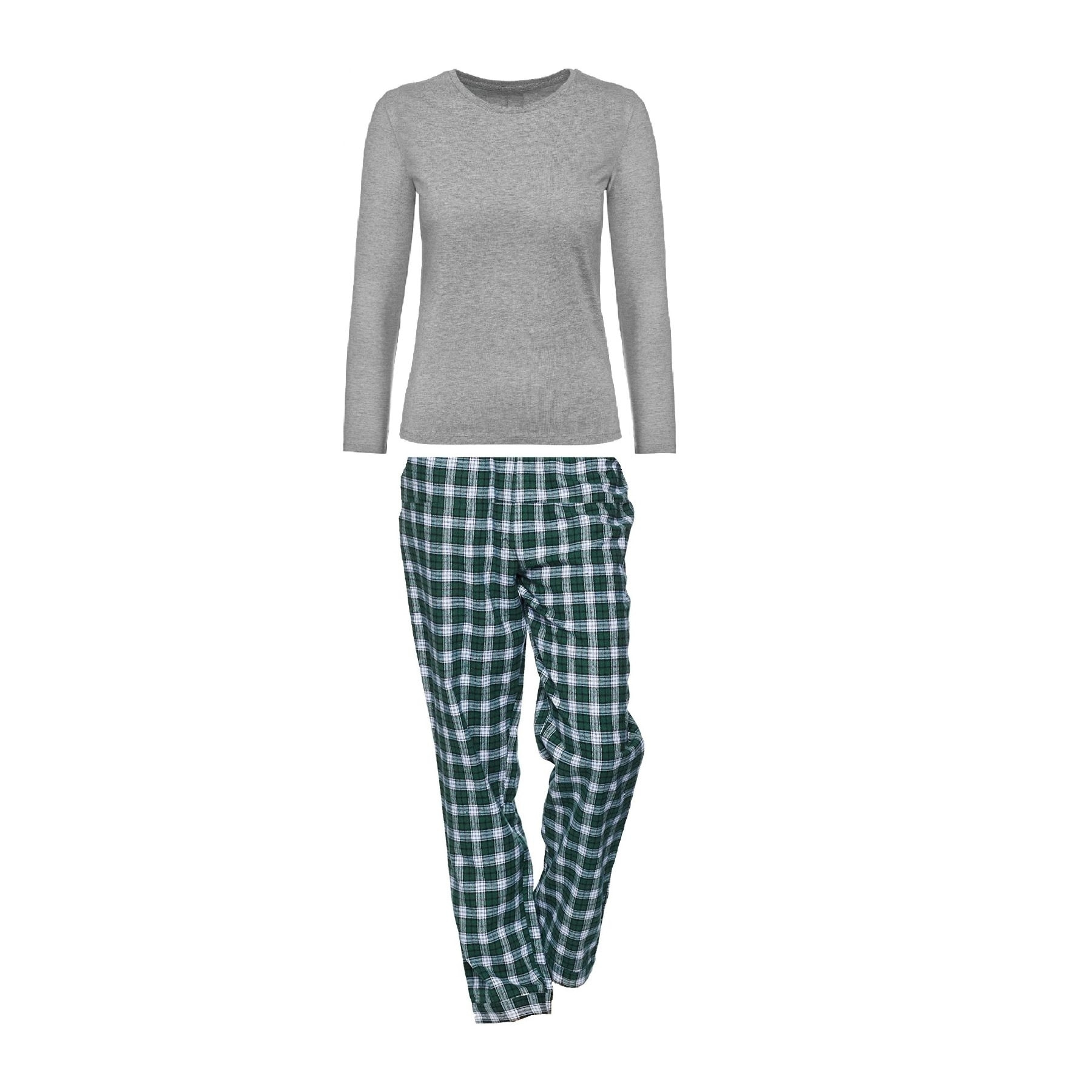 PIGIAMA DONNA flanella invernale scozzese verde maglia grigia