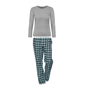 PIGIAMA DONNA flanella invernale scozzese verde maglia grigia